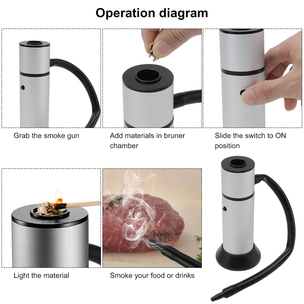 BORUiT Food Cold Smoke Generator Portable Molecular Cuisine Smoking Gun Meat Burn Smokehouse Cooking for BBQ Grill Smoker Wood