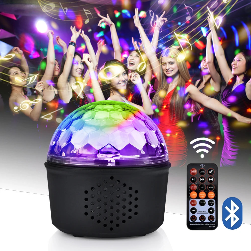

9 Color Rotating LED Disco Magic Ball Light With Prom Projection Laser Party Light Laser Bluetooth Speaker Player