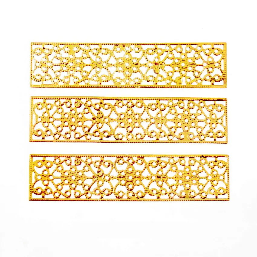 

Free shipping 20Pcs Gold Tone Rectangle Filigree Flower Wraps Connectors Metal Crafts Decoration DIY Findings Connectors 8.5x2cm