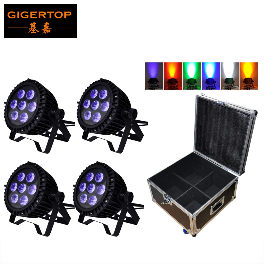 

4IN1 Flightcase Pack 7*18W 6IN1 Waterproof Led Par Cans Rain Resist IP65 Power/DMX IN/OUT Cable Color Gradual/Fade/Jump Change