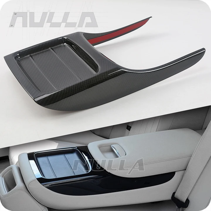 

Carbon Look Rear Armrest Box Water Cup Panel Cover Trim For Mercedes Benz W213 E Class 2016-2018 Chrome Decoration Frame