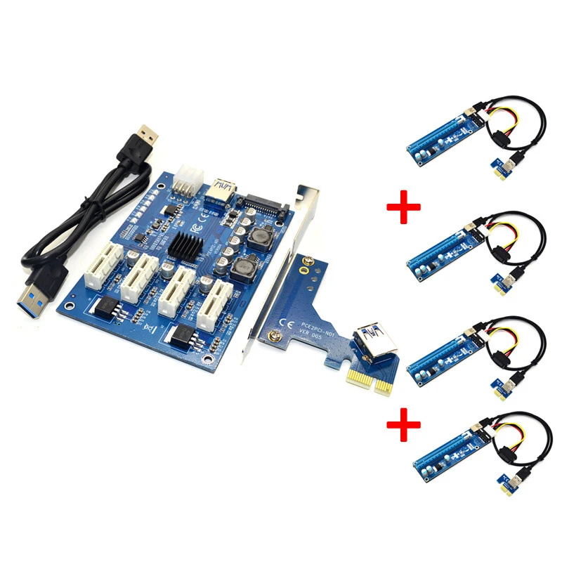 PCI-E Express 1X to 4 PCI-E 16X Slots Extender Riser Card External Adapter LOT