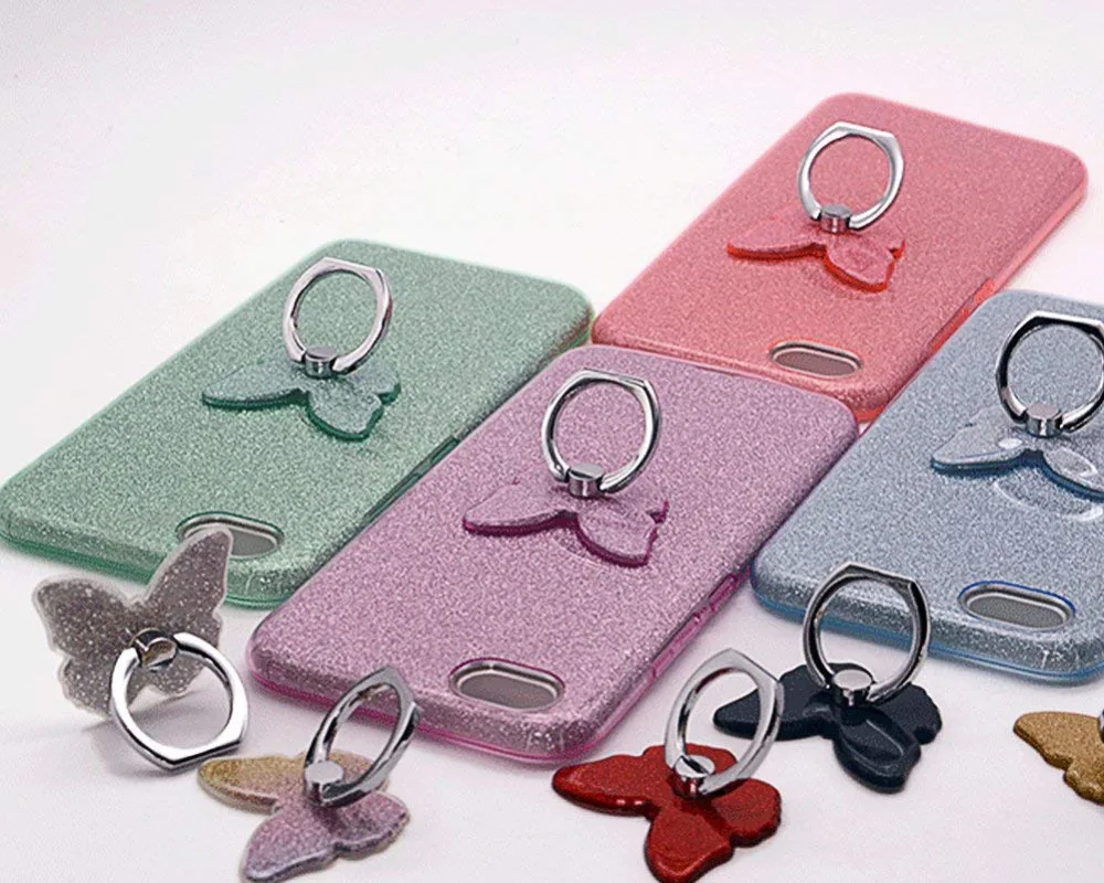 PORTEFEUILLE 2Pcs Mobile Phone Stand Holder Thumb Butterfly Glitter Mobile Phone Holder Stand Finger Ring for iphone accessories (3)