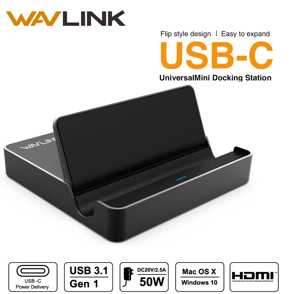 Wavlink Mini USB3.1 Универсальная док-станция с usb-gортом type-C USB-C HDMI 4K дисплей 50 Вт питания для Macbook Pro type c устройства