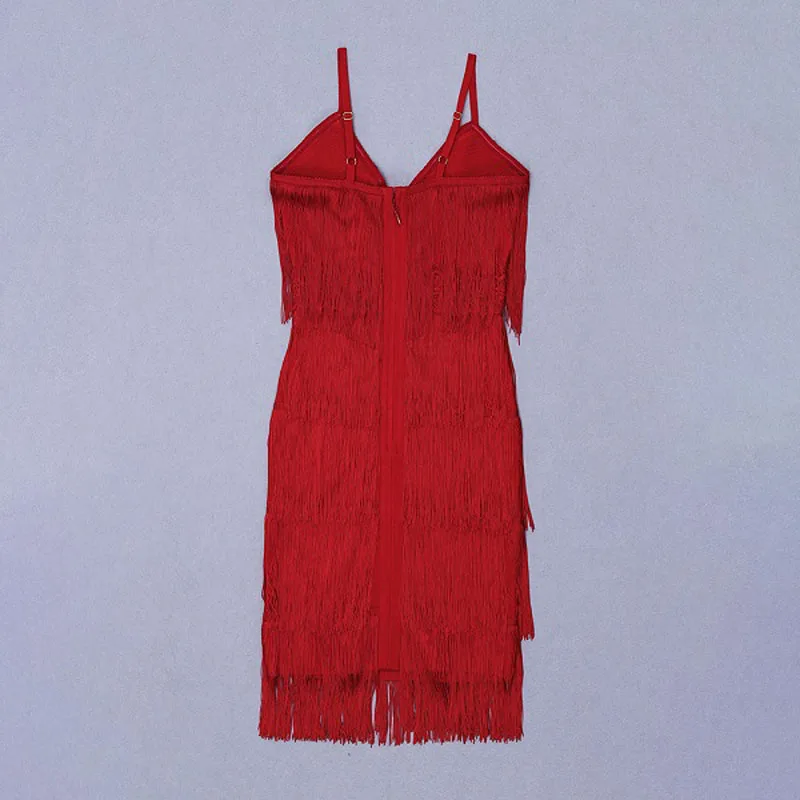 Сексуальное Бандажное платье с кисточками черного и красного цвета, новое модное летнее платье высокого качества на бретельках, женское вечернее платье