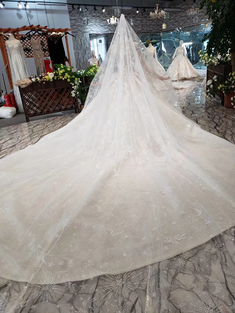long sleeves ball gown square neck wedding dress with train HTL331 (3)