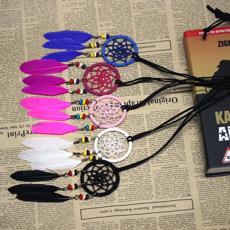

Tribe Style Vintage Colored Beaded Tassels Dream Catcher Necklace Indian Handmade Mini Pendant Women's Jewelry Hanging Decor