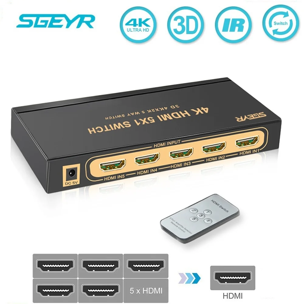 HDMI переключатель с 5 портами 4K x 2K ИК пультом дистанционного управления поддержка