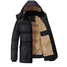 2017 winter new men s jacket thickening plus velvet middle aged black hooded jacket coat Overcoat
