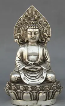 

Tibet Tibetan Buddhism Silver Sakyamuni Shakyamuni Amitabha Buddha Seat Statue