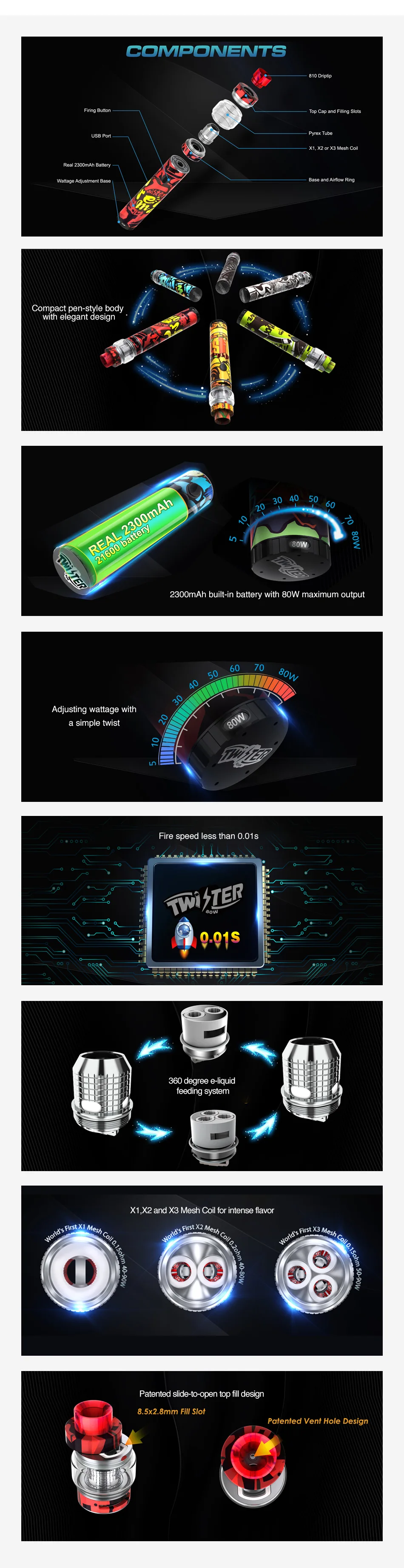 Freemax Twister 80W VW Kit with Fireluke 2 Tank 2300mAh