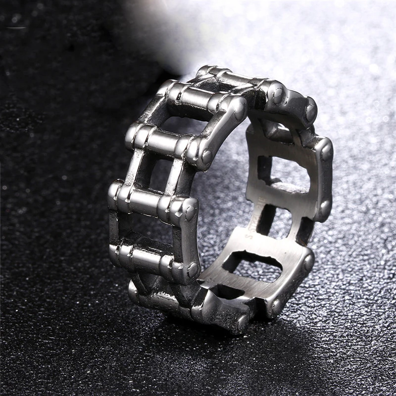 

Hop Men Ring Motorcycle Biker Bicycle Chain Stainless Steel Wedding Brands Spinner Rock Male Jewelry