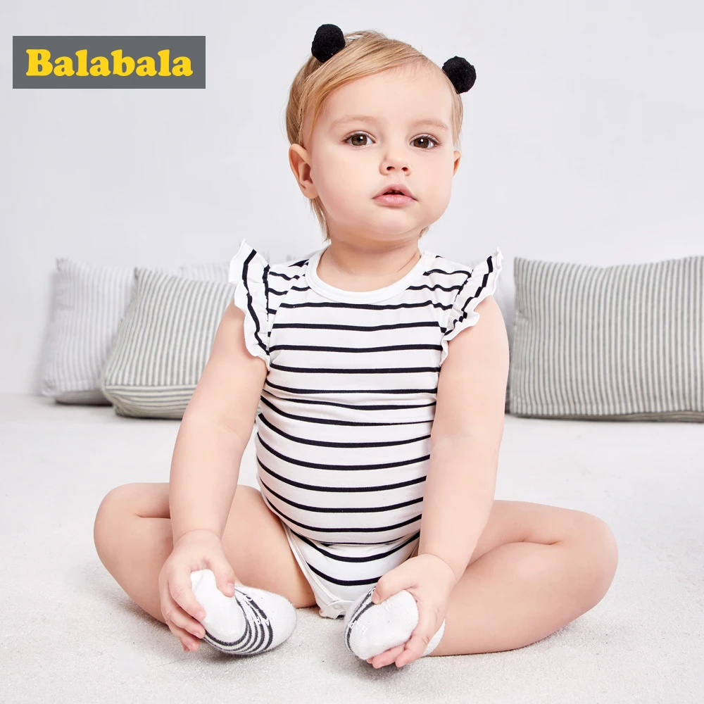 

Balabala Baby Girls Bodysuits 100% Cotton Sweet Cartoon Jumpsuits Summer Ruffled Sleeves Newborn Bodysuits Infant Climb Clothes