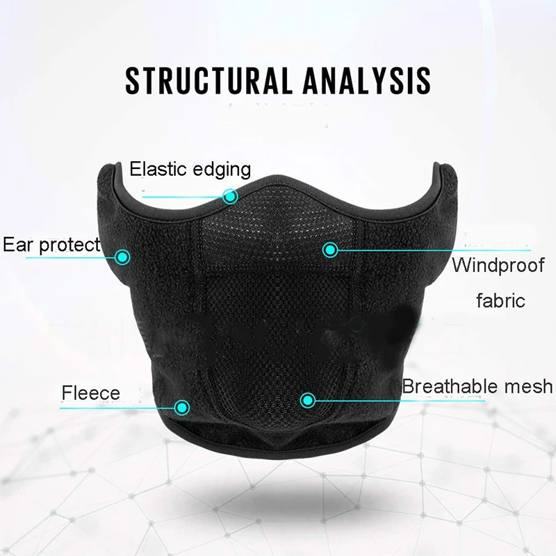 Велосипедная маска, зимняя, флисовая, ветрозащитная, морозостойкая, теплая, половина лица, маска для бега, кемпинга, туризма, катания на лыжах, велосипедная, велосипедная, Спортивная маска
