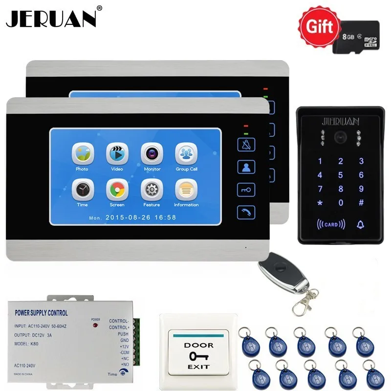 K1 kit JERUAN 7 Inch LCD Color Video Doorbell Door phone Recording Intercom System kit Waterproof Password RFID Entry Access Camera - Цвет: K1 kit