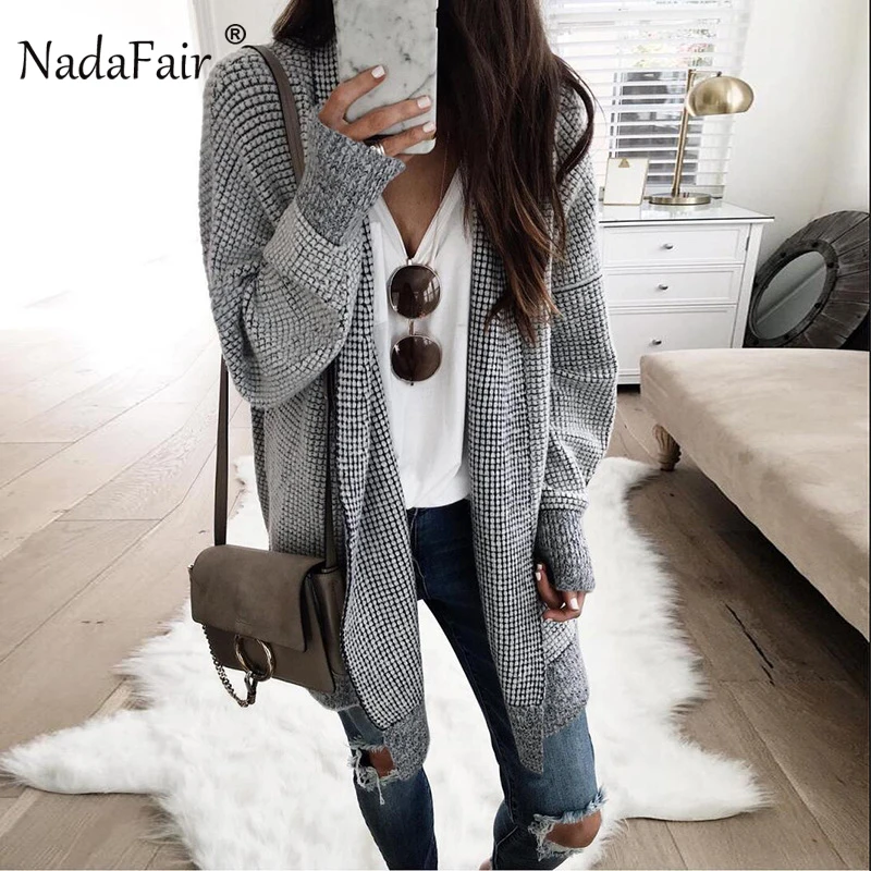 Nadafair Plaid Long Sleeve Cardigans Sweater Women Winter Clothes ...