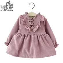 Détail 1-4 ans robe plein-manches solide couleur Plus de velours fille vêtements enfants enfants printemps automne automne hiver