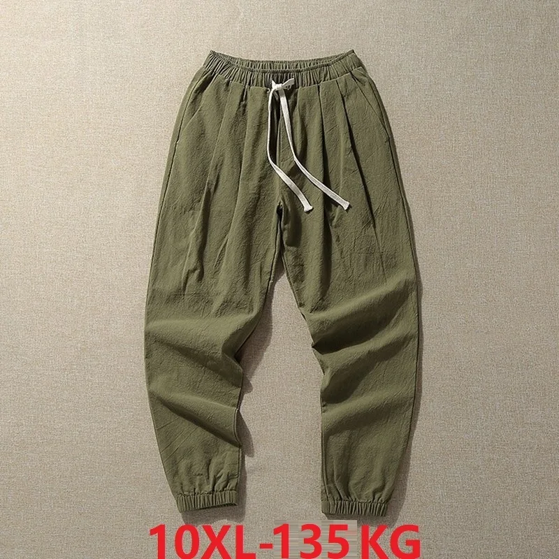 Мужские брюки карандаш 9XL 10XL в китайском стиле льняные свободного покроя размера
