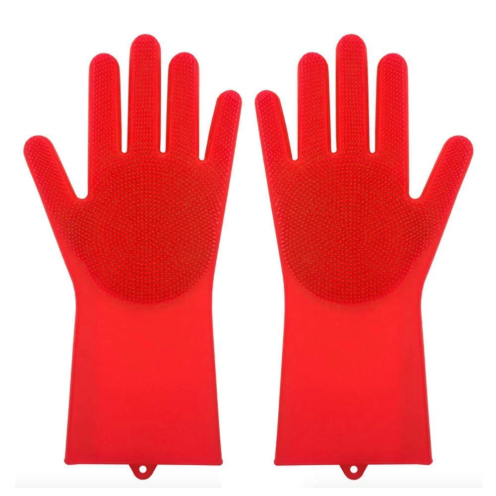 

YHYS Magic Silicone Gloves 100% Food Grade Cleaning Dishwashing Brushs Heat Resistant for Cleaning Household Dish Washing (Red)