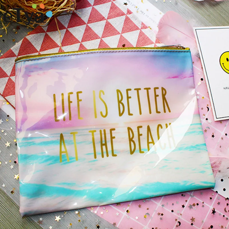 ETya الأزياء العلامة التجارية التجميل حقيبة 2018 جديد حقيبة مستحضرات تجميل PVC النساء للماء مستلزمات غسل سفر منظم مستحضرات التجميل حقائب الشاطئ