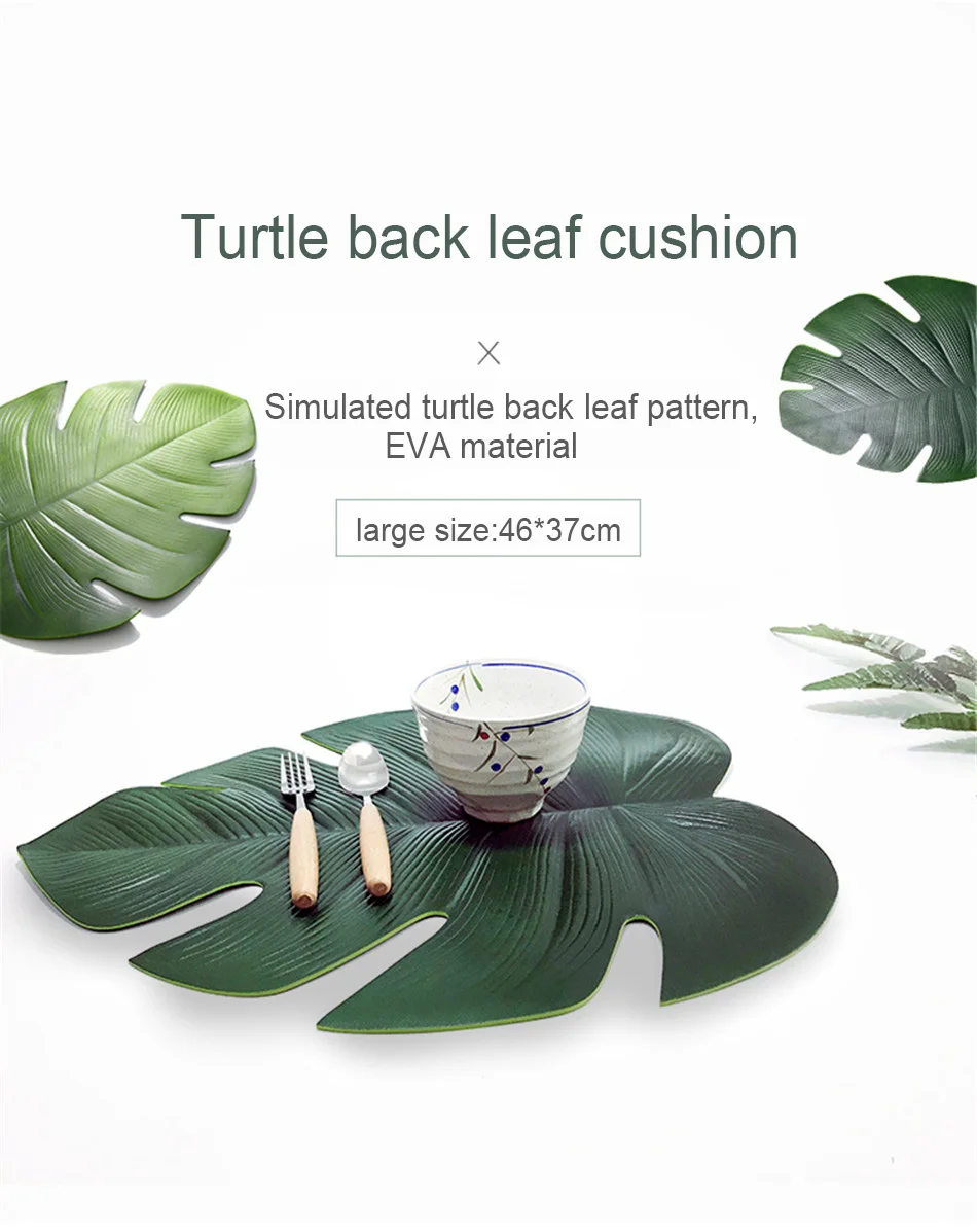 Simulated Turtle Back Leaf Placemat Artificial Plant Insulation Non-slip Tableware Home Western anti-hot plate Table Decor Mats (3)