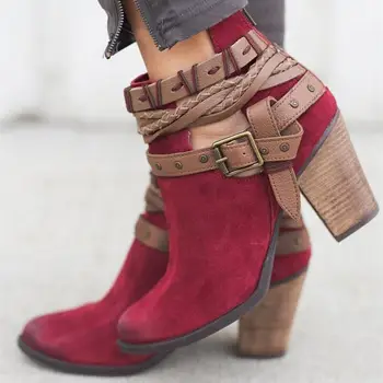 

MEMUNIA 2019 Big size 33-43 ankle boots for women buckle zip thick high heels spring autumn boots fashion ladies botas footwear