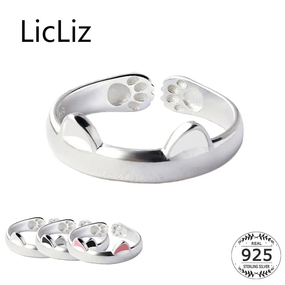 

LicLiz Simple 925 Sterling Silver Cat Rings for Women Cute Animal Design White Gold Open Adjustable Rings Joyas de Plata LR0163A