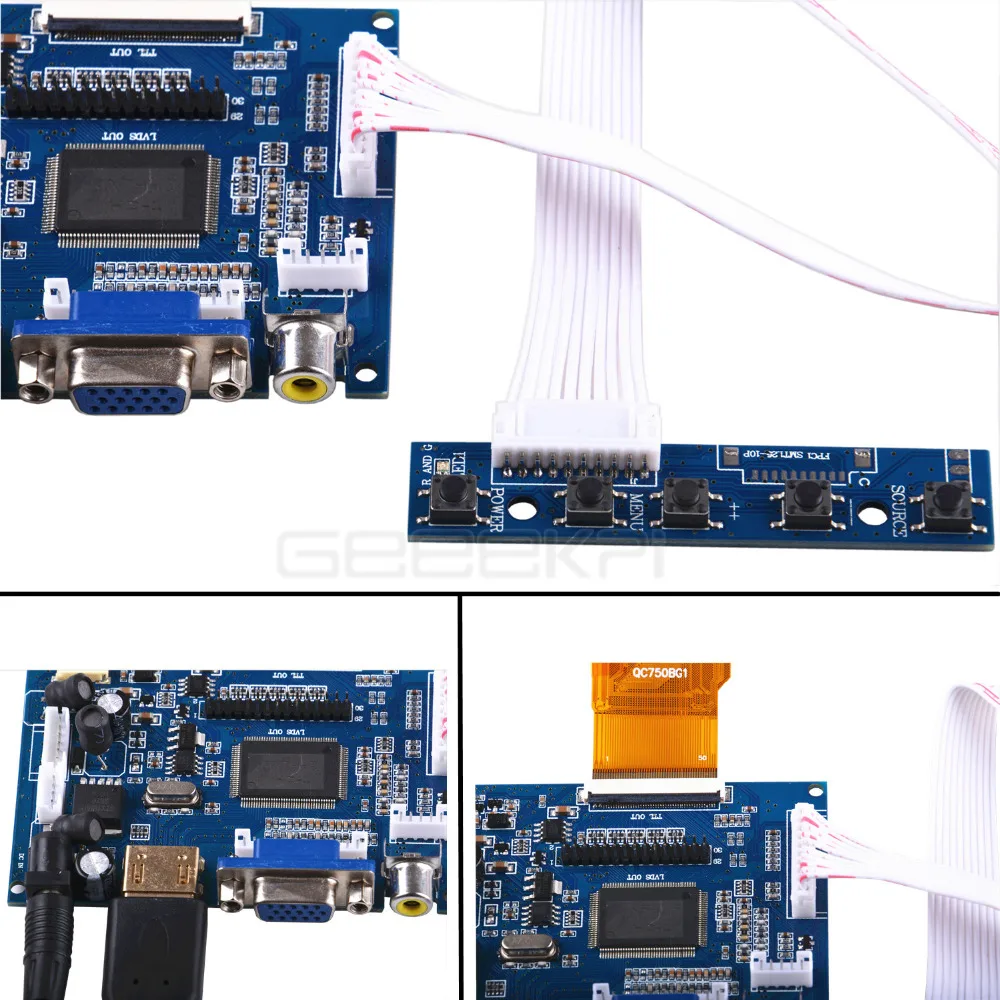 GeeekPi 7 дюймов 1024*600 на тонкопленочных транзисторах на тонкоплёночных транзисторах ЖК-дисплей монитор Экран+ Драйвер платы HDMI VGA 2AV для Raspberry Pi 4 B/3/Pi 2 Модель B/PC оконные рамы
