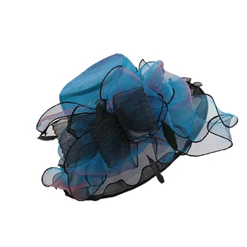 

Women's Hat fashio Luxury Ruffle Brim Floral Aside Patchwork Organza Wide Brim Hat Summer Wedding Hat #35