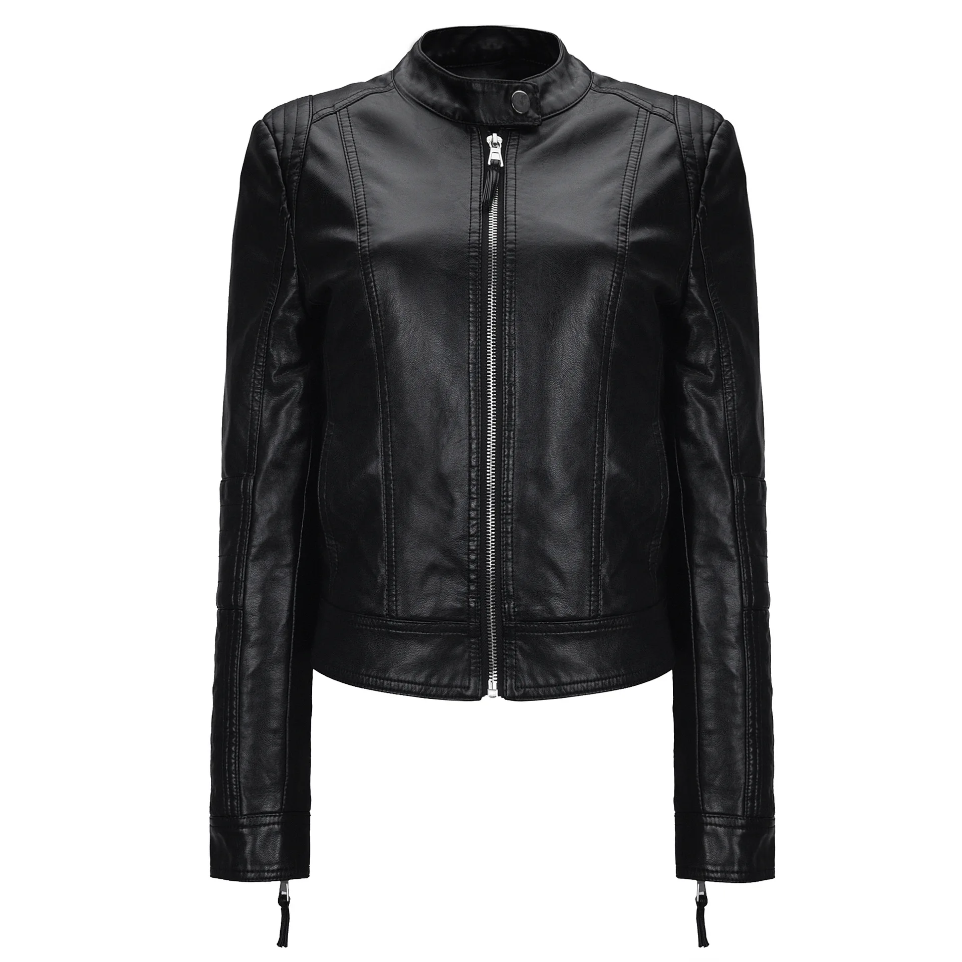 Fitaylor, весенне-осенняя байкерская куртка для женщин, воротник-стойка, длинный рукав, на молнии, повседневная мотоциклетная кожаная куртка для женщин