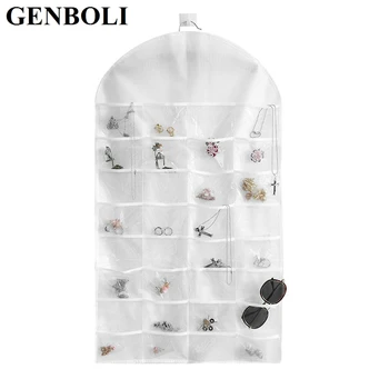 

Jewelry Bag Hanging Organizer Earrings Necklace Jewelry Display Holder Dual Sided Jewelery Storage Bag 32 Pockets Christmas Gift