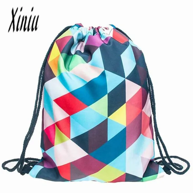 women casual drawstring bag sackpack printed backpack polyester
