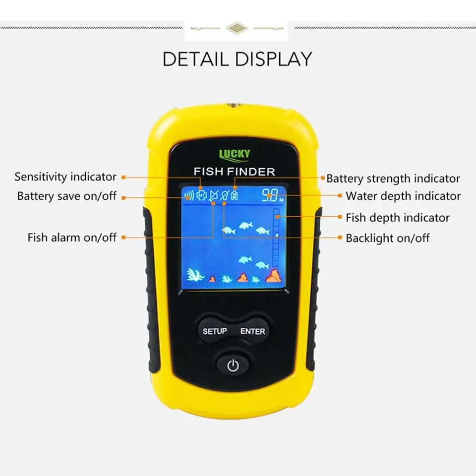  LUCKY Colors Display Portable fish finder echo sounder Alarm Transducer Fishfinder 0.7-100m fishing