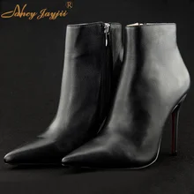 Женские зимние ботильоны из флока с острым носком на молнии на высоком каблуке женские ботинки на тонком каблуке уличная и зимняя обувь размера плюс 4-16