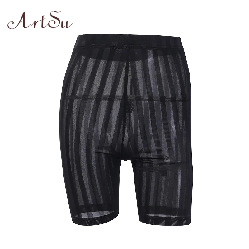 ArtSu/Новые прозрачные сетчатые байкерские шорты в полоску, женская летняя одежда, высокие шорты для спортзала, спортивная одежда, mous60323
