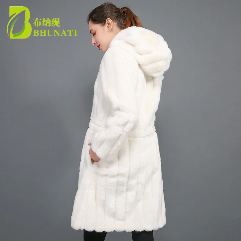 BHUNATI Female Hooded Fur Coat 2018 New Winter Thick Warm Faux Rabbit Long Fur Coats Women Fashion Cardigan Jacket