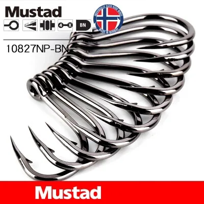 Mustad Рыбалка Крючки 10827NP-BN крючок для ловли карпа 1#1/0-12/0 Южное масло гигантский морской колючий рыболовный крючок черная рыба Высокоуглеродистая сталь Pesca