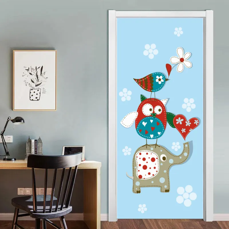 90x200 см/77x200 см наклейки на дверь клоун дерево для домашнего декора виниловая бумага для детской комнаты спальни 3D самоклеющаяся настенная бумага - Цвет: 014
