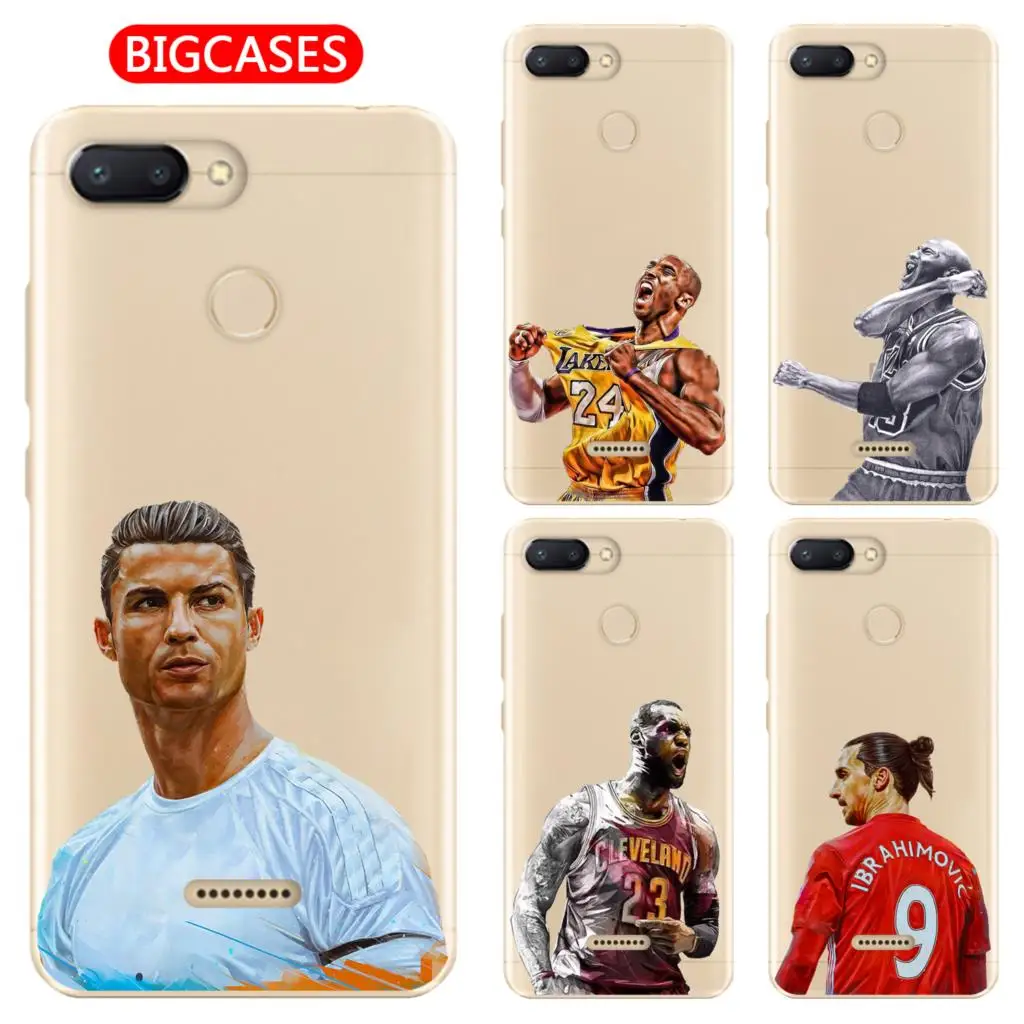 For Xiaomi Redmi 6 Case Cover 5.45&quot Soft TPU Silicone Popular Cool Kobe James Jordan Messi Ronaldo Star 23 24 Painted Phone |