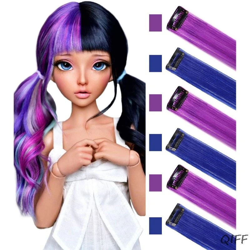 MQY 9 шт. радужные аксессуары для волос куклы Клип в/на разноцветные вечерние яркие Прямые Цветные Наращивание для девочек