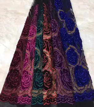 

New flannel plus beads Africa Nigeria lace French net suitable for wedding dress skirt fabric 5 yards