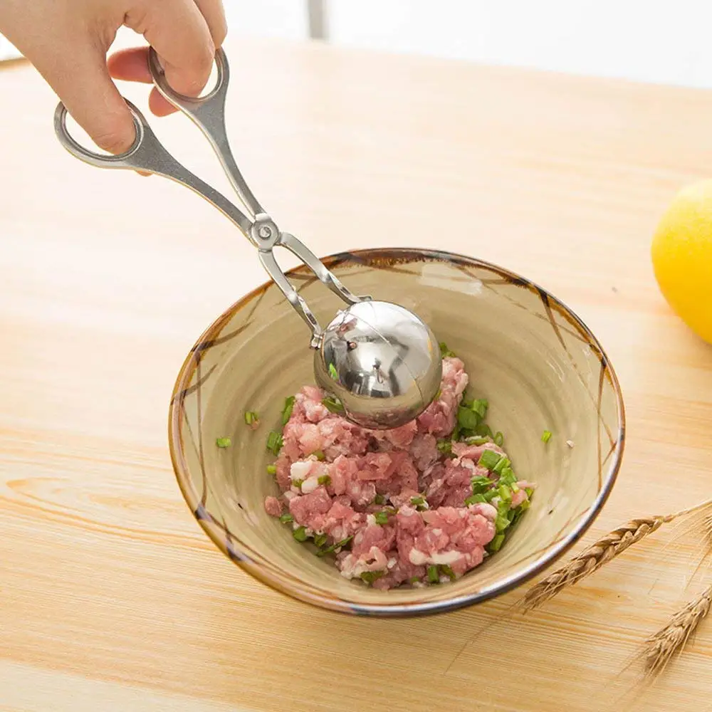 Meat Baller Stainless Steel Fish Ball Maker Rounded Edged Tong DIY Clip Meat Rice Ball Maker