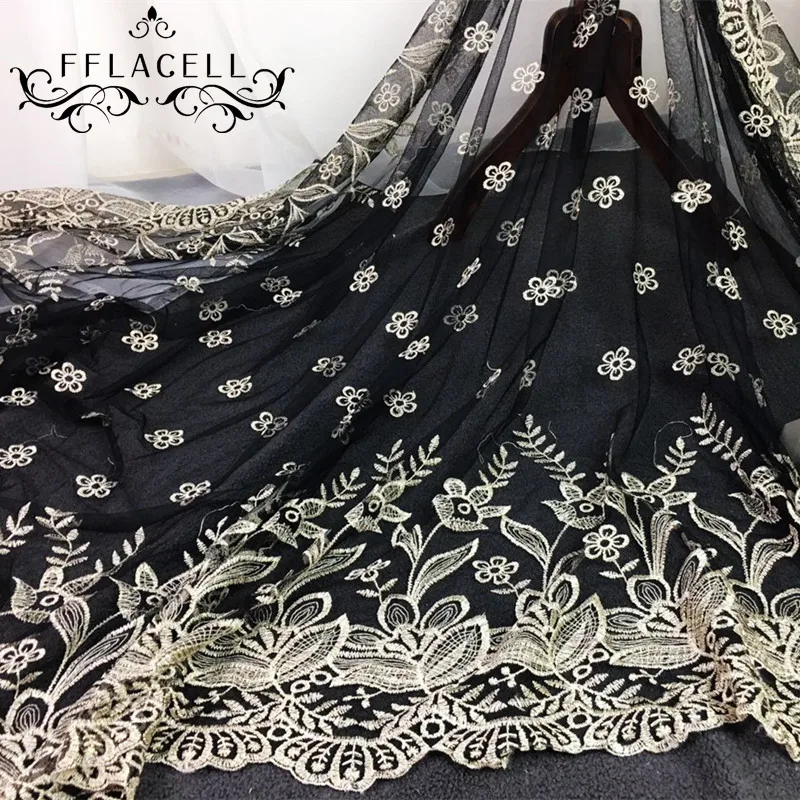 

FFLACELL 1 Yard Black African Guipure Lace Fabric High Quality Lace Fabric Embroidery Evening Dress Wide 130cm