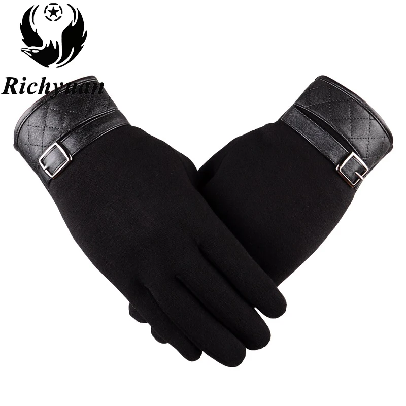 Мужские кожаные перчатки Thinsulate мягкие на ощупь полностью выложенные зимние теплые уличные прогулочные варежки - Цвет: black