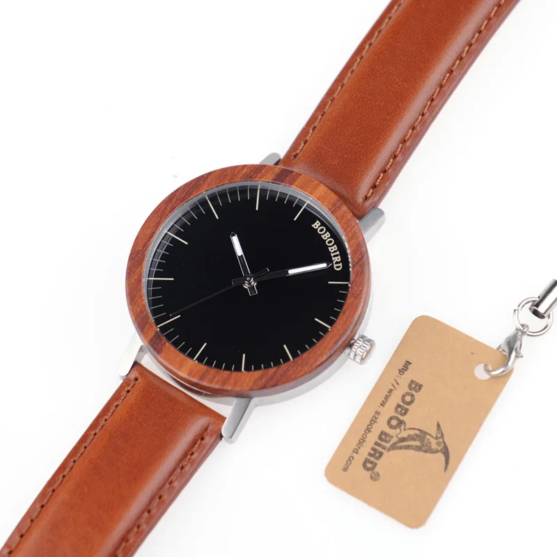 BOBO BIRD M15 Handmade Red Sandal Wooden Analog Quartz Watch Top Brand Men Dress Wristwatch With Gift Box