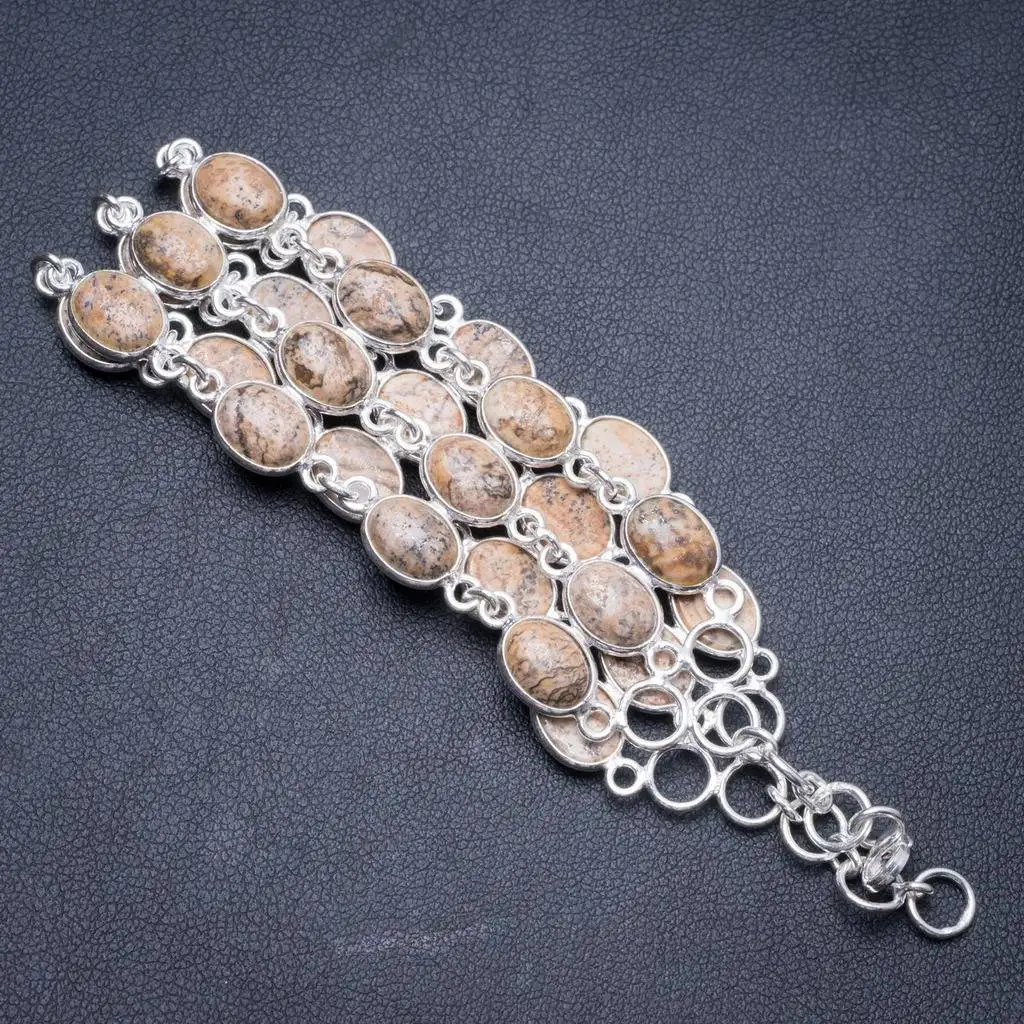 

Natural Picture Jasper Handmade Unique 925 Sterling Silver Bracelet 7 1/4-8" Y2824