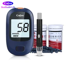 Cofoe Yec glukóza Meter s 100pcs proužky + 100ks Lancety Glukometr Blood Glucose Monitor Krevní cukr stroj pro diabetiky