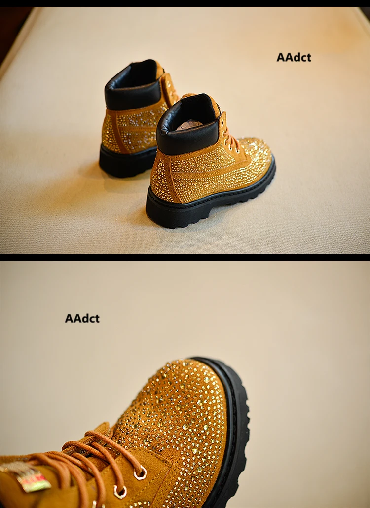 AAdct/осень; Новинка; модные стразы для девочек; брендовые Детские ботинки высокого качества; универсальные детские ботинки принцессы для девочек