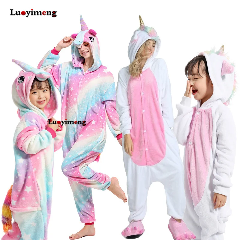 Winter Animal Onesie Kids Kigurumi Unicorn Pajamas Sleepwear For Women Adult Pijama Baby Girl Clothes Boys Nightwear Overalls