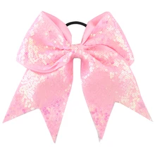 Bandes élastiques à paillettes pour filles, 8 pouces, gros grain, ruban, nœud pour enfants, couvre chef pour femmes, accessoires pour cheveux